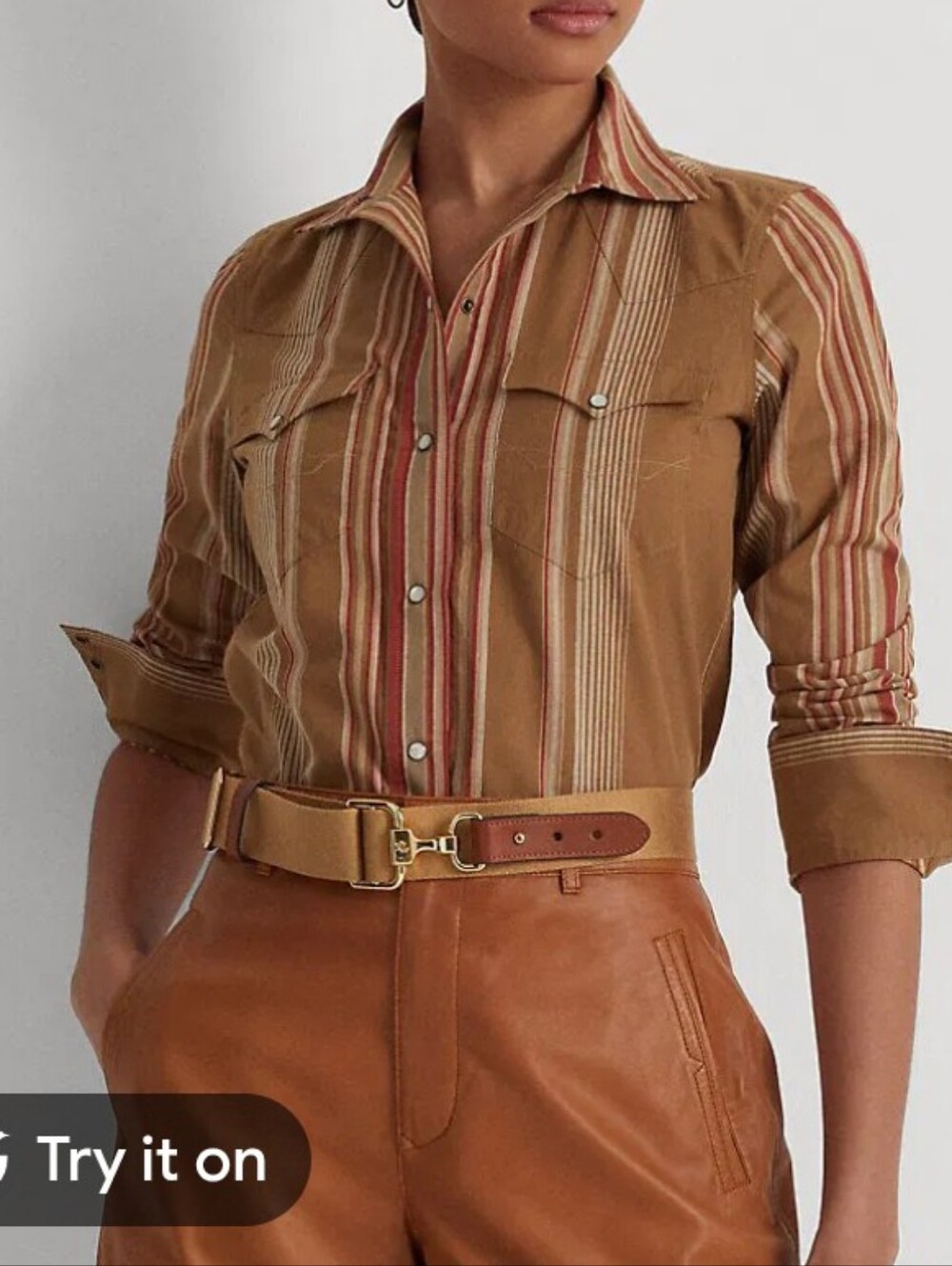 Lauren Ralph Lauren Tan Striped Button-Down Shirt